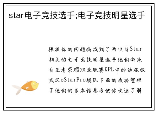 star电子竞技选手;电子竞技明星选手